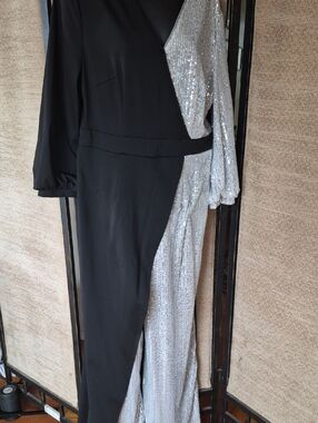 Asymmetric Black and Silver Sequin Evening Dress